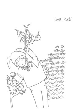 手繪漫畫插畫迷路孩子