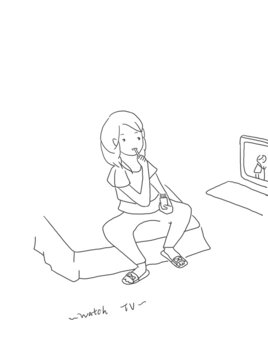 手繪漫畫插畫看電視