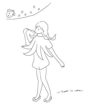 手繪漫畫插畫美味的草莓冰淇淋