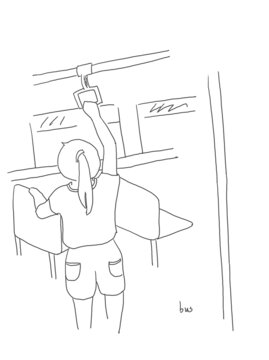 手繪漫畫插畫公交巴士上