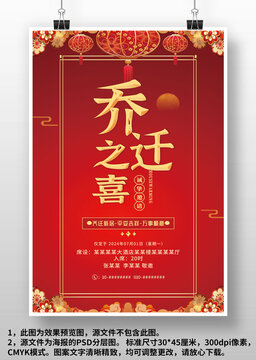 紅色中國(guó)風(fēng)喬遷之喜邀請(qǐng)函海報(bào)