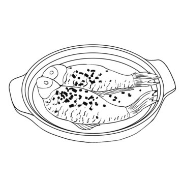 中國傳統(tǒng)美食閩菜紅糟魚線稿