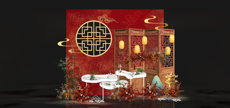 紅金色中式婚禮小景