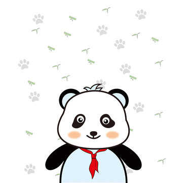 少先隊(duì)員熊貓紅領(lǐng)巾插畫(huà)