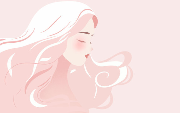 淡粉色卷發(fā)女孩側(cè)臉極簡(jiǎn)風(fēng)背景