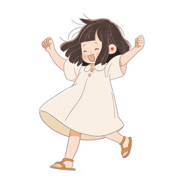 歡呼的小女孩卡通圖案