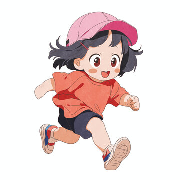 開心奔跑的可愛小女孩圖案