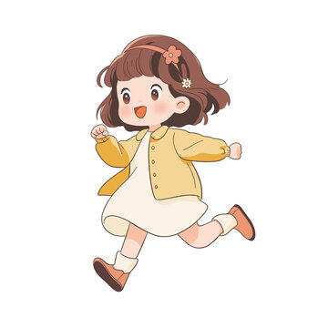 開(kāi)心奔跑的小女孩卡通圖案