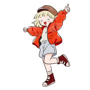 開心跳舞的女孩簡筆畫圖案
