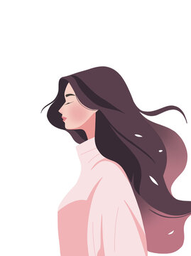 女性半身側臉粉色極簡風背景