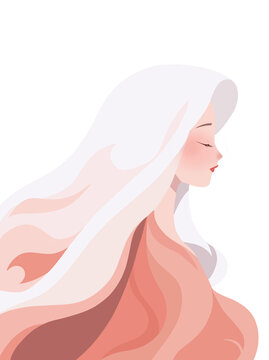 長發(fā)女性溫柔側(cè)臉白底背景