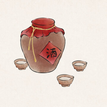 國(guó)風(fēng)水墨酒壇