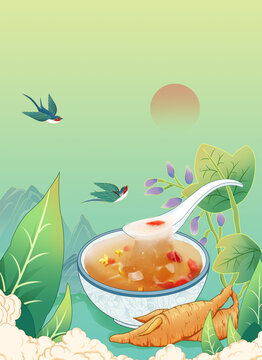 國(guó)風(fēng)葛根粉手繪插畫