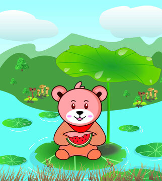 夏天手繪西瓜熊插畫(huà)