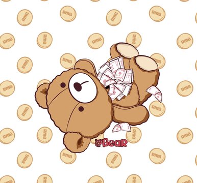 卡通插畫躺平暴富小熊