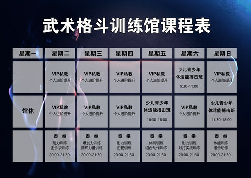 武術(shù)課程表