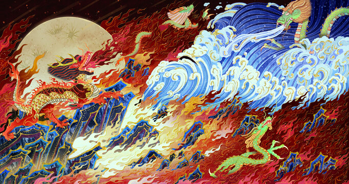 山海經(jīng)神獸犼大戰(zhàn)三龍
