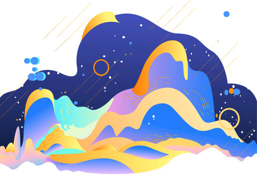 山巒起伏疊嶂的多彩矢量背景插畫