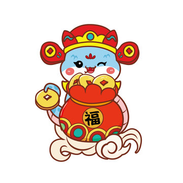 2025卡通蛇可愛(ài)抱福袋蛇白底