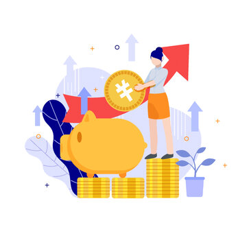 金融理財(cái)商務(wù)金幣扁平矢量插畫(huà)