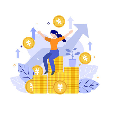 金融理財儲蓄金幣扁平矢量插畫