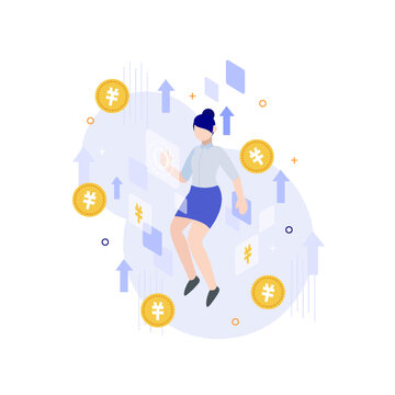 金融理財金幣箭頭扁平矢量插畫