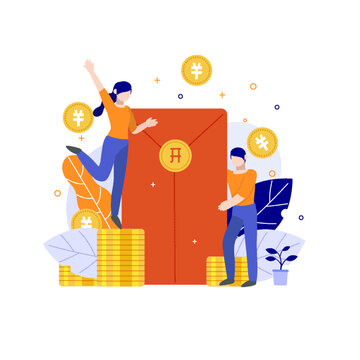金融理財紅包金幣扁平矢量插畫