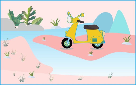 卡通風(fēng)景電動(dòng)車插畫