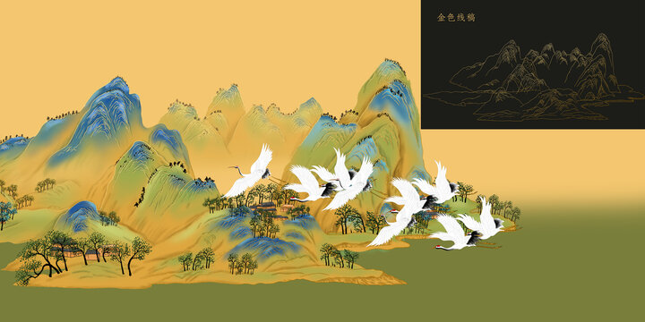 金線國潮山水畫