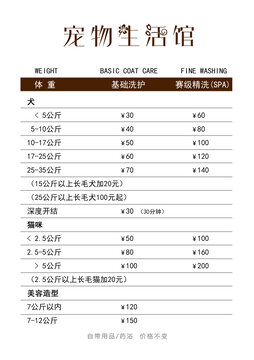 寵物生活館價格表