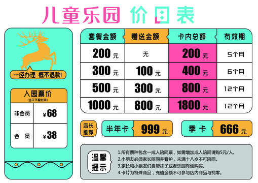 兒童樂(lè)園價(jià)目表