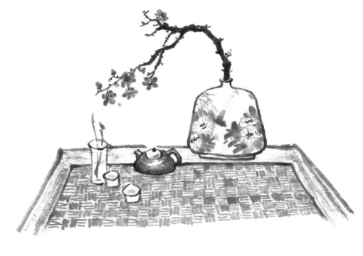 茶趣梅枝青花瓶