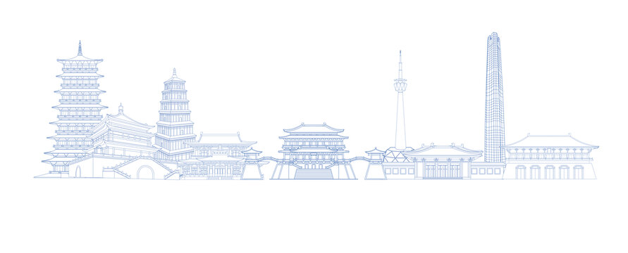 西安建筑天際線線稿