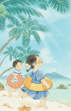 夏日海灘插畫