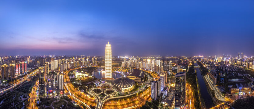 航拍鄭州城市夜景大畫幅