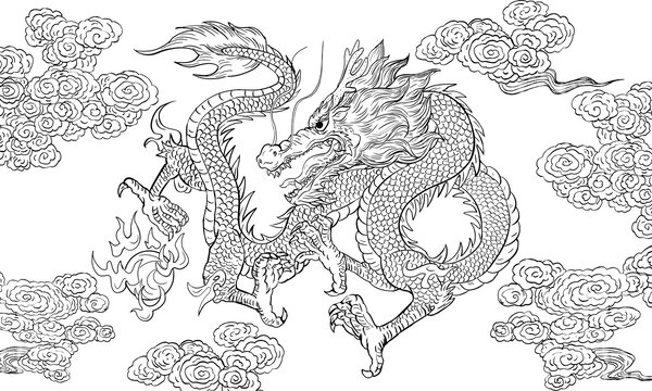 中國龍線稿圖