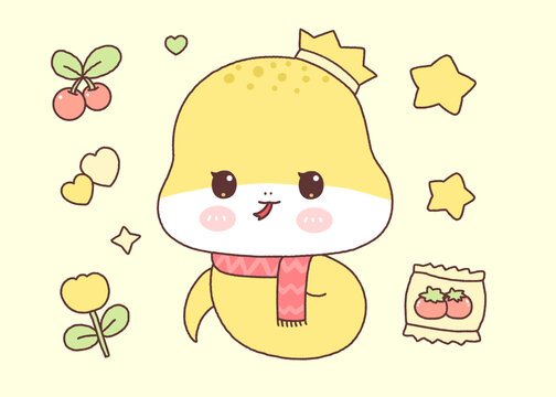 小黃蛇蛇年插畫貼紙圖案設計
