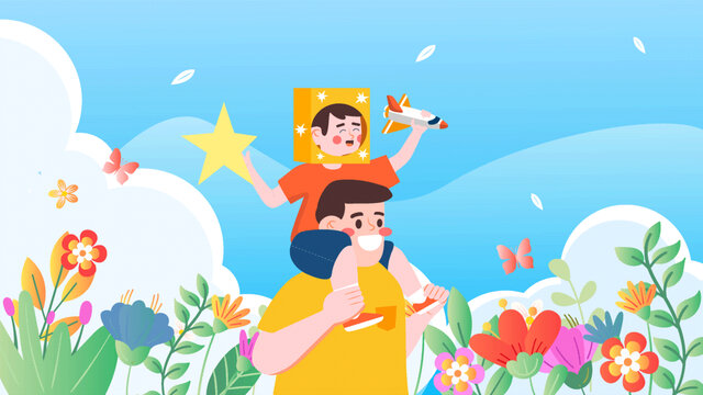 父親節(jié)孩子和爸爸插畫