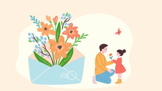 父親節(jié)寫封信送束花給爸爸插畫
