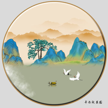 圓形青綠山水畫
