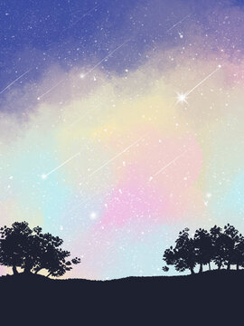 治愈系唯美星空插畫(huà)背景