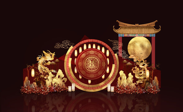 紅金色新中式婚禮效果圖