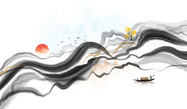 水墨山水意境插畫
