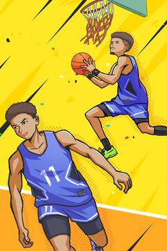 籃球空接扣籃插畫