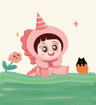 粉色娃娃插畫240618