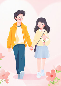 可愛小清新粉色七夕情人節(jié)插畫