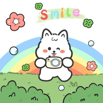 可愛卡通線條小狗場景插畫
