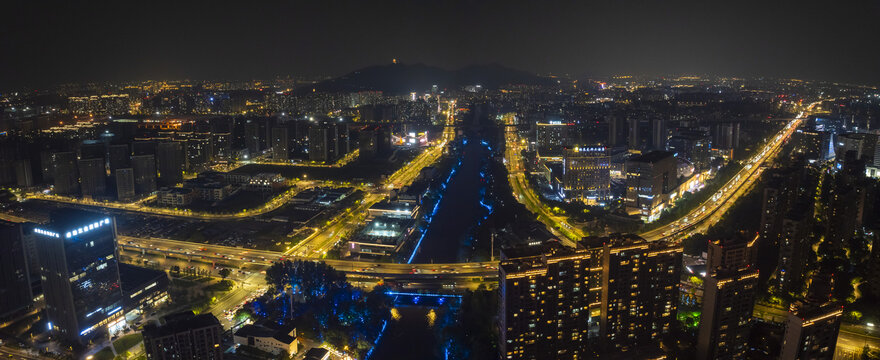 杭州拱墅區上塘河夜景航拍