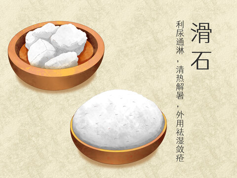手繪水彩中藥藥材滑石插畫