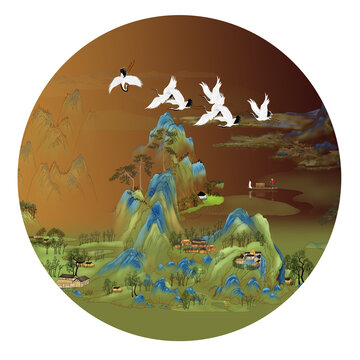 國潮山水插畫